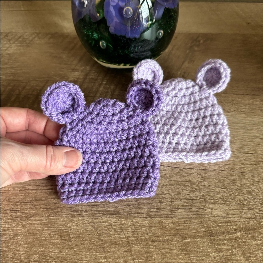 Twins Purple Crochet Micro Preemie Baby Bear Set